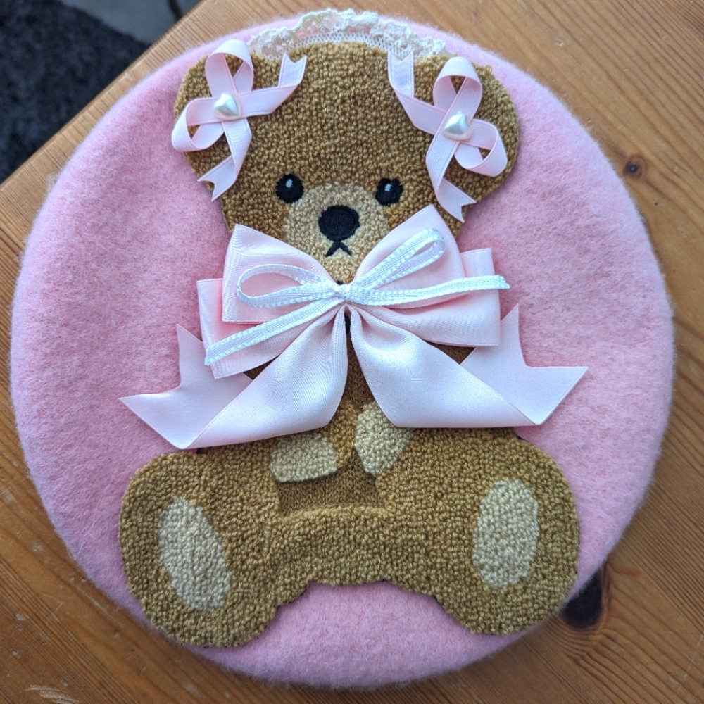 Pink Lolita Teddy Bear Beret